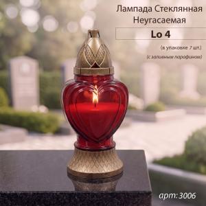 Лампада неугасаемая стеклянная с заливным парафином, сердце, красное,  Lo-4 (26*11*11 стеклянная, пластик крышка и основание) упаковка 7 шт. арт:3006