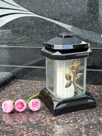 Лампада стеклянная, свеча вкладыш, Prima mini 1 Чёрная (20*12*12 см, Роза золото) упаковка 6 шт. арт:2974