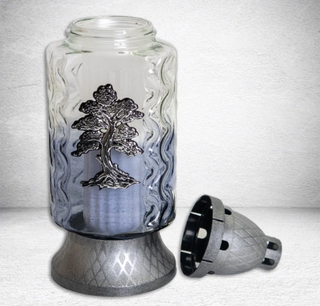 Лампада стеклянная Роза в руке серебро (размер 30*11 см, корпус Прямоугольный, колба синее стекло, пластик серебро, Роза рука серебро, в упаковке 8 шт.) арт:2474