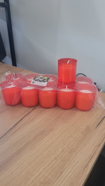 Свеча вкладыш в лампаду WK30 (цвет красный, материал Парафин) в упаковке 10 штук  арт:2462