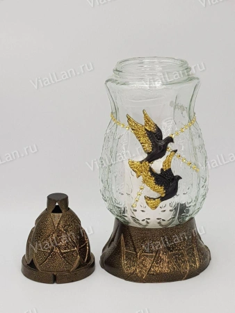 Лампада стеклянная Голуби GER-FAR (размер ""*""*"", корпус овал, колба прозрачное стекло, пластик бронза, Голуби х2 черный, в упаковке 8 шт.) арт:1971