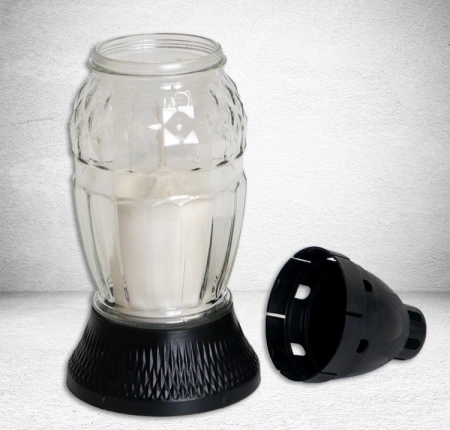 Лампада стеклянная Белая Znicz (размер 26х9, корпус Овал, колба прозрачное стекло, пластик черный, в упаковке 12 шт.) арт:2516