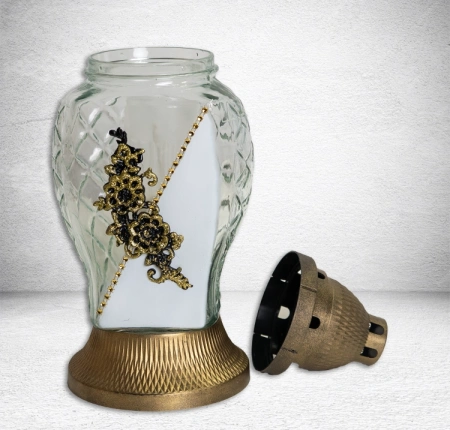 Лампада стеклянная Ветка Цветы GER-FAR (размер 34х15, корпус овал, колба прозрачное стекло, пластик бронза, Ветка цветы цвет золото, в упаковке 5 шт.) арт:2477