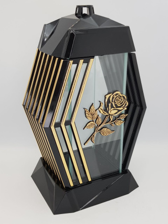 Лампада стеклянная Роза золото Lamel (размер 37х20х16,5 см, корпус ромбовидный, колба плоское прозрачное стекло, пластик черный, Роза золото, в упаковке 6 шт.) арт: 2461