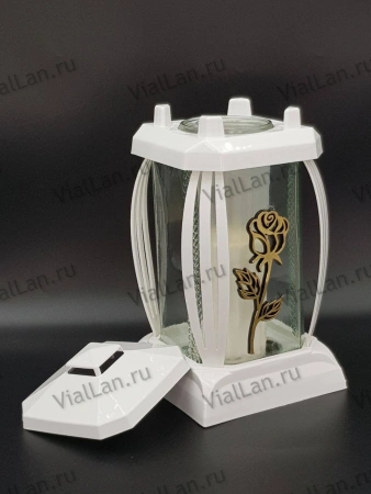 +Лампада стеклянная Роза Prima 5 (25*12*12, корпус прямоугольный, колба прозрачное стекло, пластик белый, Роза золото, в упаковке 6 шт.) арт:1956