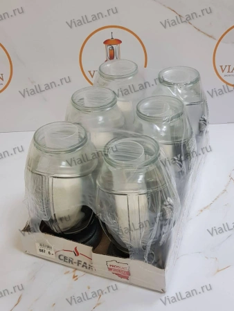 Лампада стеклянная Белая Prima 2 (25*13*13, корпус овальный, колба рельефное прозрачное стекло, пластик белый, решетка декоративная белая, в упаковке 6 шт.) арт:1902