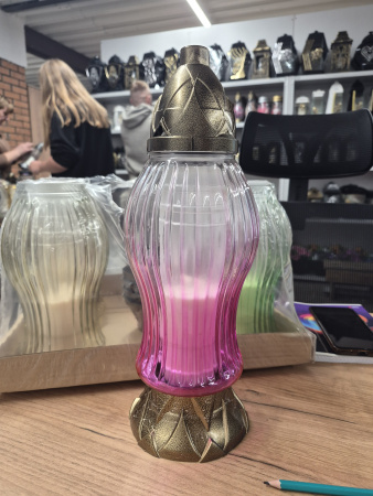 Лампада стеклянная Капля микс Znicz (размер 32х12, корпус Капля, колба прозрачное цветное стекло, пластик бронза, в упаковке 5 шт.) арт:2493