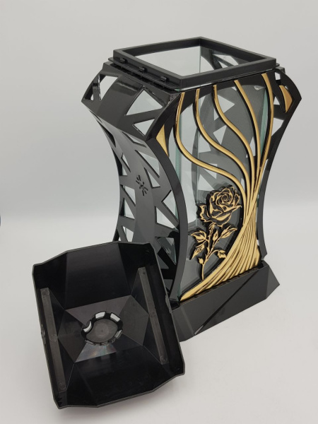 Лампада стеклянная Роза золото Bis (размер 37x20х16, корпус трапецевидный, колба плоское прозрачное стекло, пластик черный, Роза золото, в упаковке 6 шт.) арт: 2459