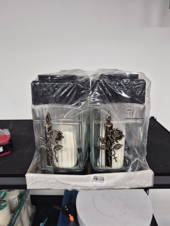 Лампада стеклянная Роза Свеча Znicz (24*10,5*8,5, корпус прямоугольный, колба плоское стекло, пластик черный, Роза, Свеча, цвет золото, в упаковке 6 шт.) арт:2571