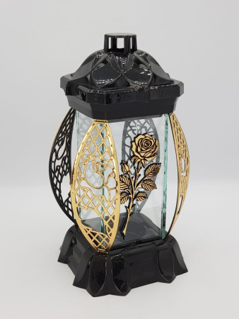 Лампада стеклянная Роза золото KWIAT (размер 26х12х12, корпус прямоугольный, колба плоское прозрачное стекло, пластик черный, Роза золото, в упаковке 6 шт.) арт:2522