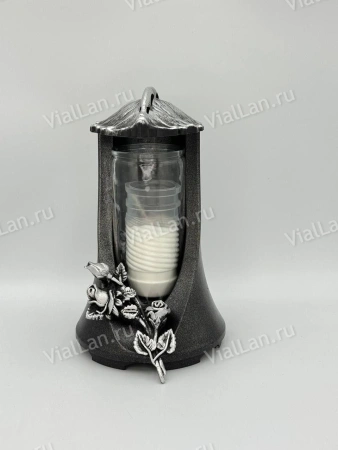 Лампада стеклянная Роза Лист (корпус фигурный цилиндрический, колба цилиндрическая прозрачное стекло, пластик серебро, Роза серебро, лист серебро, в упаковке 6 шт.) арт:1977