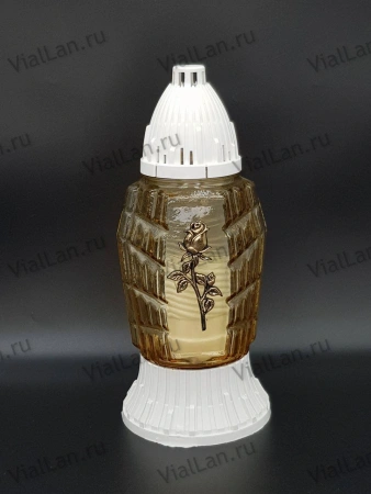 Лампада стеклянная Роза 1 Znicz (размер ""х""х"", корпус прямоугольный, колба желтое стекло, пластик белый, Роза золото, в упаковке 8 шт.) арт:1963