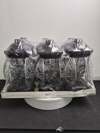 Лампада стеклянная Роза серебро KWIAT (размер 26х12х12, корпус прямоугольный, колба плоское прозрачное стекло, пластик черный, Роза серебро, в упаковке 6 шт.) арт:2513