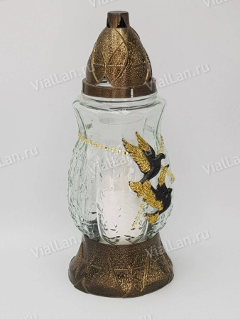 Лампада стеклянная Голуби GER-FAR (размер ""*""*"", корпус овал, колба прозрачное стекло, пластик бронза, Голуби х2 черный, в упаковке 8 шт.) арт:1971