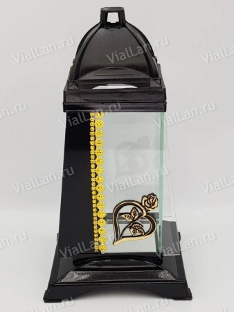 Лампада стеклянная Роза Gart Сердце (31*14*14, корпус пирамидальный, колба плоское стекло, пластик черный, Роза, Сердце, цвет золото, в упаковке 4 шт.) арт:2040