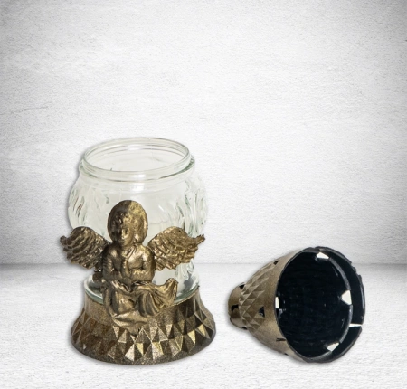 Лампада стеклянная Ангелок Бронза (размер 16х8, корпус овал, колба прозрачное стекло, пластик бронза, Ангел бронза, в упаковке 11 шт.) арт:2526