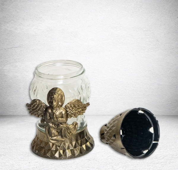 Лампада стеклянная Ангелок Бронза (размер 16х8, корпус овал, колба прозрачное стекло, пластик бронза, Ангел бронза, в упаковке 11 шт.) арт:2526