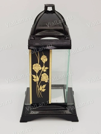 Лампада стеклянная Роза принт Gart (корпус пирамидальный, колба плоское прозрачное стекло, пластик черный, Роза принт золото, в упаковке 6 шт.) арт:2039