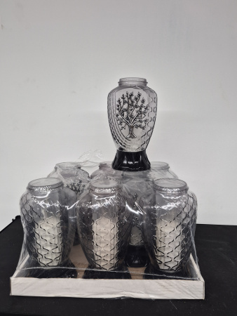 Лампада Стеклянная Дерево серебро Znicz (размер 30х11 см, колба овал, прозрачное серебряное стекло, пластик черный, Дерево серебро, в упаковке 8 шт.) арт:2569