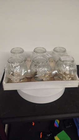 Лампада стеклянная Ангелок золото (размер 20х10, корпус шаровидный, колба прозрачное стекло, пластик белый, Ангел цвет золото, в упаковке 6 шт.) арт:2535