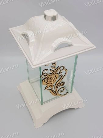 Лампада стеклянная Ветка Роза Gart (корпус прямоугольный, колба плоское прозрачное стекло, пластик белый, Роза ветка золото, в упаковке 6 шт.) арт:1854