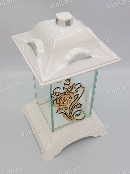 Лампада стеклянная Ветка Роза Gart (корпус прямоугольный, колба плоское прозрачное стекло, пластик белый, Роза ветка золото, в упаковке 6 шт.) арт:1854