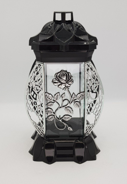 Лампада Пышная Роза серебро KWIAT(размер 26х12х12, корпус прямоугольный, колба плоское прозрачное стекло, пластик черный, Пышная Роза Серебро, в упаковке 6 шт. арт:2508