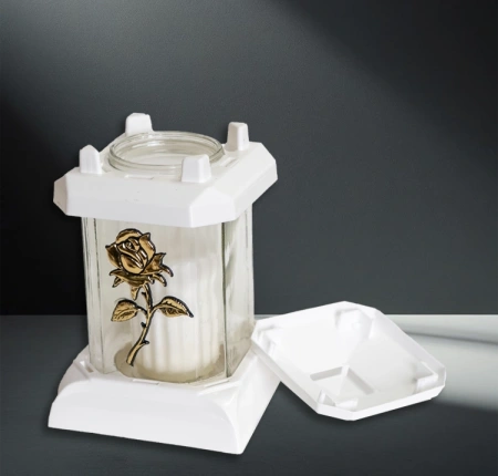 Лампада стеклянная Белая Prima mini 1 (20*12*12 см, корпус прямоугольный, колба прозрачное стекло, пластик белый, Роза золото, в упаковке 6 шт.) арт:2572