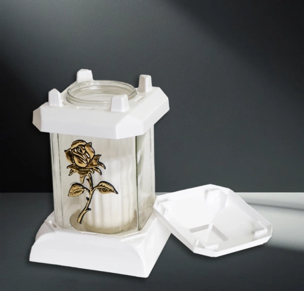 Лампада стеклянная Белая Prima mini 1 (20*12*12 см, корпус прямоугольный, колба прозрачное стекло, пластик белый, Роза золото, в упаковке 6 шт.) арт:2572