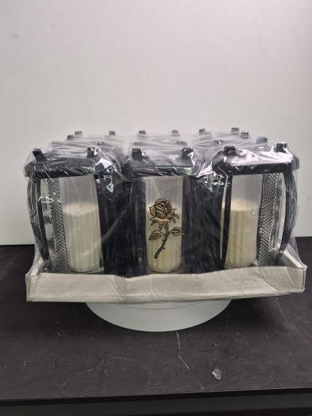 Лампада стеклянная Роза квадратная Prima 3 (24*12*12, материал Пластик+Стекло,  цвет черный) в упаковке 6 штук  арт:2540