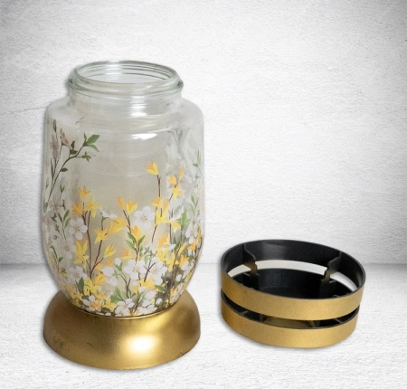 Лампада Стеклянная Цветы Bolsius (размер 21*11 см, корпус цилиндрический, колба стекло, пластик золото, принт Цветы, в упаковке 6 шт.) арт:2499