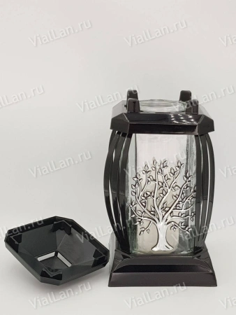 Лампада стеклянная Дерево Серебро Prima 8 (размер 24*12*12 см, корпус прямоугольный, колба прозрачное стекло, пластик черный, Дерево, цвет Серебро, в упаковке 6 шт.) арт:1925