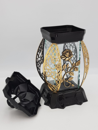 Лампада Пышная Роза золото KWIAT (размер 26х12х12, корпус прямоугольный, колба плоское прозрачное стекло, пластик черный, Пышная Роза Золото, в упаковке 6 шт.  арт:2519