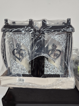 Лампада стеклянная Роза Сердце Серебро Prima 7 (размер 29*14*14 см, корпус прямоугольный, колба прозрачное стекло, пластик черный, Роза, Сердце, цвет Серебро, в упаковке 4 шт.) арт:2549