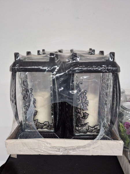 Лампада стеклянная Виноград Серебро Prima 9 (размер 29*14*14 см, корпус прямоугольный, колба прозрачное стекло, пластик черный, Виноград, цвет Серебро, в упаковке 4 шт.) арт:2551