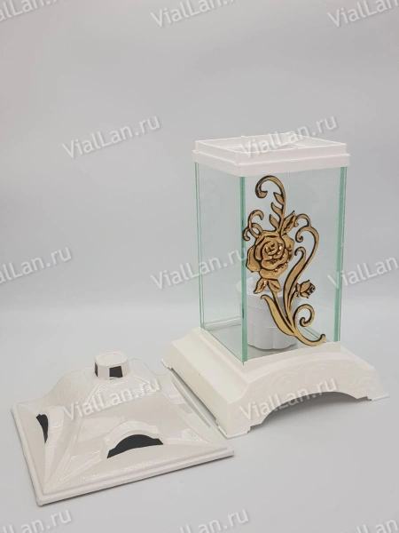 Лампада стеклянная Ветка Роза Gart (корпус прямоугольный, колба плоское прозрачное стекло, пластик белый, Роза ветка золото, в упаковке 6 шт.) арт:1854