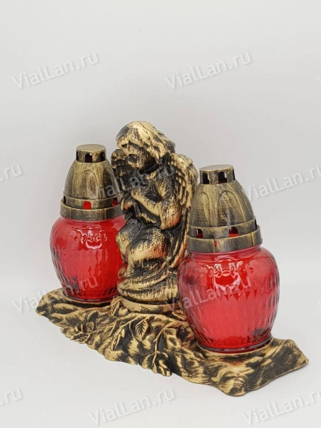 Лампада Стеклянная Ангел 2 лампады (размер 27х20х11, корпус фигурный, колба красное стекло, пластик бронза, Ангел, лампада х2, в упаковке 1 шт.) арт:2060