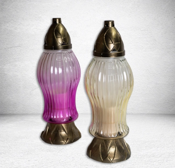 Лампада стеклянная Капля микс Znicz (размер 32х12, корпус Капля, колба прозрачное цветное стекло, пластик бронза, в упаковке 5 шт.) арт:2493