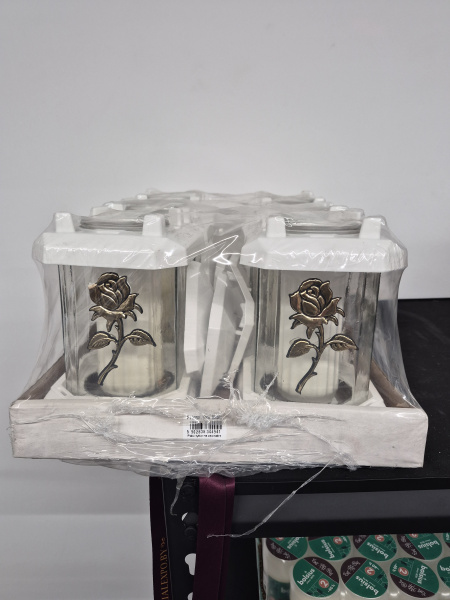 Лампада стеклянная Белая Prima mini 1 (20*12*12 см, корпус прямоугольный, колба прозрачное стекло, пластик белый, Роза золото, в упаковке 6 шт.) арт:2572