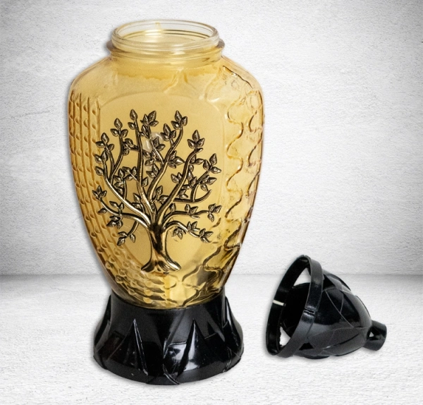Лампада Стеклянная Дерево золото Znicz (колба овал, прозрачное желтое стекло, пластик черный, Дерево золото, в упаковке 8 шт.) арт:2567