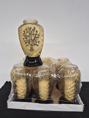 Лампада Стеклянная Дерево золото Znicz (колба овал, прозрачное желтое стекло, пластик черный, Дерево золото, в упаковке 8 шт.) арт:2567