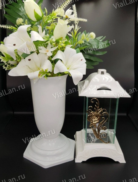 Лампада стеклянная Ветка Роза Gart (корпус прямоугольный, колба плоское прозрачное стекло, пластик белый, Роза ветка золото, в упаковке 6 шт.) арт:1854