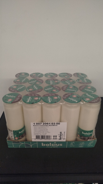 Свеча вкладыш в лампаду Bolsius RC 6 (горение 6 дней, цвет белый, материал Парафин) в упаковке 20 штук  арт:2465