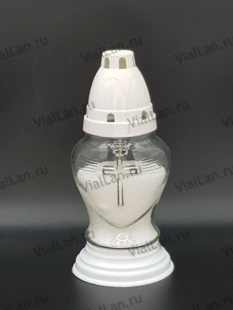 Лампада стеклянная Сердце Крест Белая (размер ""х""х"", корпус Сердце, колба прозрачное стекло, пластик белый, Сердце Крест, в упаковке 16 шт.) арт:1955