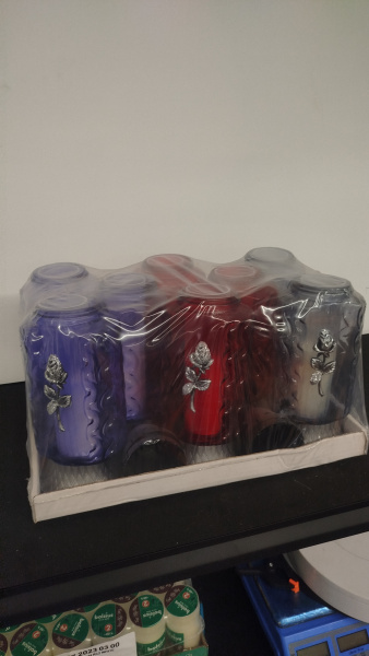 Лампада стеклянная Роза Микс (размер 30*11 см, корпус Прямоугольный, колба цветное стекло, пластик серебро бронза, Роза серебро, в упаковке 8 шт.) арт:2480