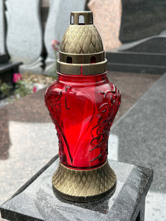 Лампада неугасаемая стеклянная свеча-вкладыш, сердце, красное  (21,5*8,5*8,5 стеклянная, пластик крышка и основание) упаковка 12 шт. арт 3009