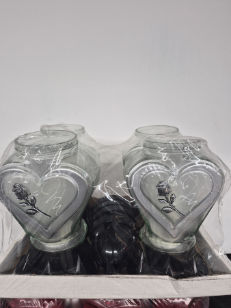 Лампада стеклянная Сердце Роза серебро Znicz (размер 33*15*15 см, корпус Сердце, колба прозрачное стекло, пластик черный, Роза, Сердце, цвет Серебро, в упаковке 4 шт.) арт:2568