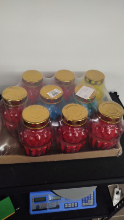 Лампада стеклянная Овал микс Znicz  Lo 7(размер 18х10, корпус овал, колба прозрачное цветное стекло, в упаковке 9 шт.) арт:2486