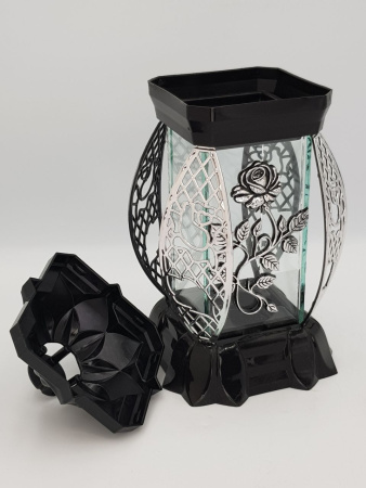 Лампада Пышная Роза серебро KWIAT(размер 26х12х12, корпус прямоугольный, колба плоское прозрачное стекло, пластик черный, Пышная Роза Серебро, в упаковке 6 шт. арт:2508