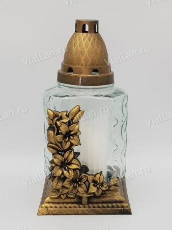 Лампада стеклянная Вьюн цветы (размер ""х""х"", корпус прямоугольный, колба прозрачное стекло, пластик бронза, Вьюн цветы бронза, в упаковке 6 шт.) арт:1967